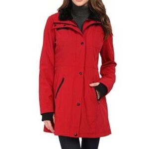 Jessica Simpson Faux Fur collar Red and Black Soft Shell Fitted Jacket